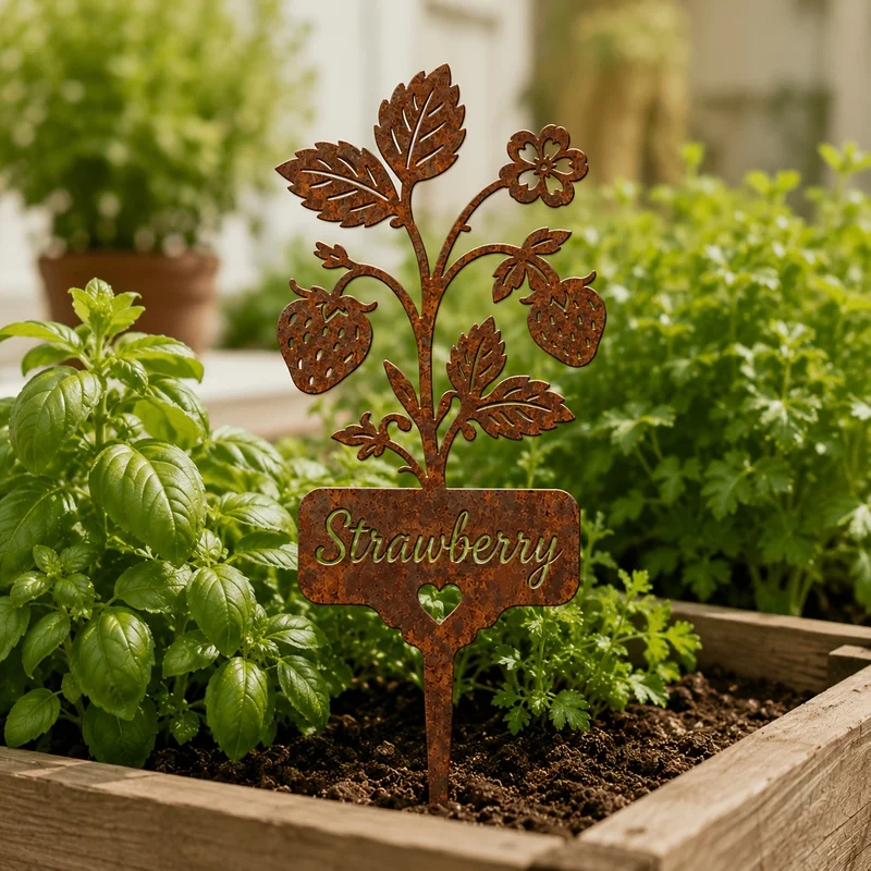 Strawberry tomato style distressed and corroded plant label tag，Suitable for gardens、Courtyard、Potted plant decoration