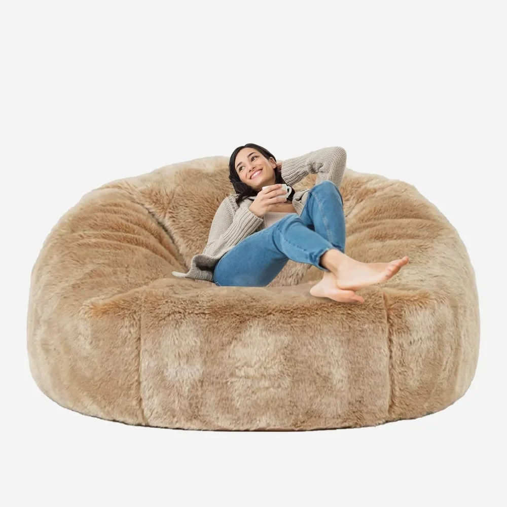 7-Foot Tall Giant Bean Bag Chair Cover in Soft Faux Fur - Washable Sofa Bed Cover Suitable for Adults and Kids