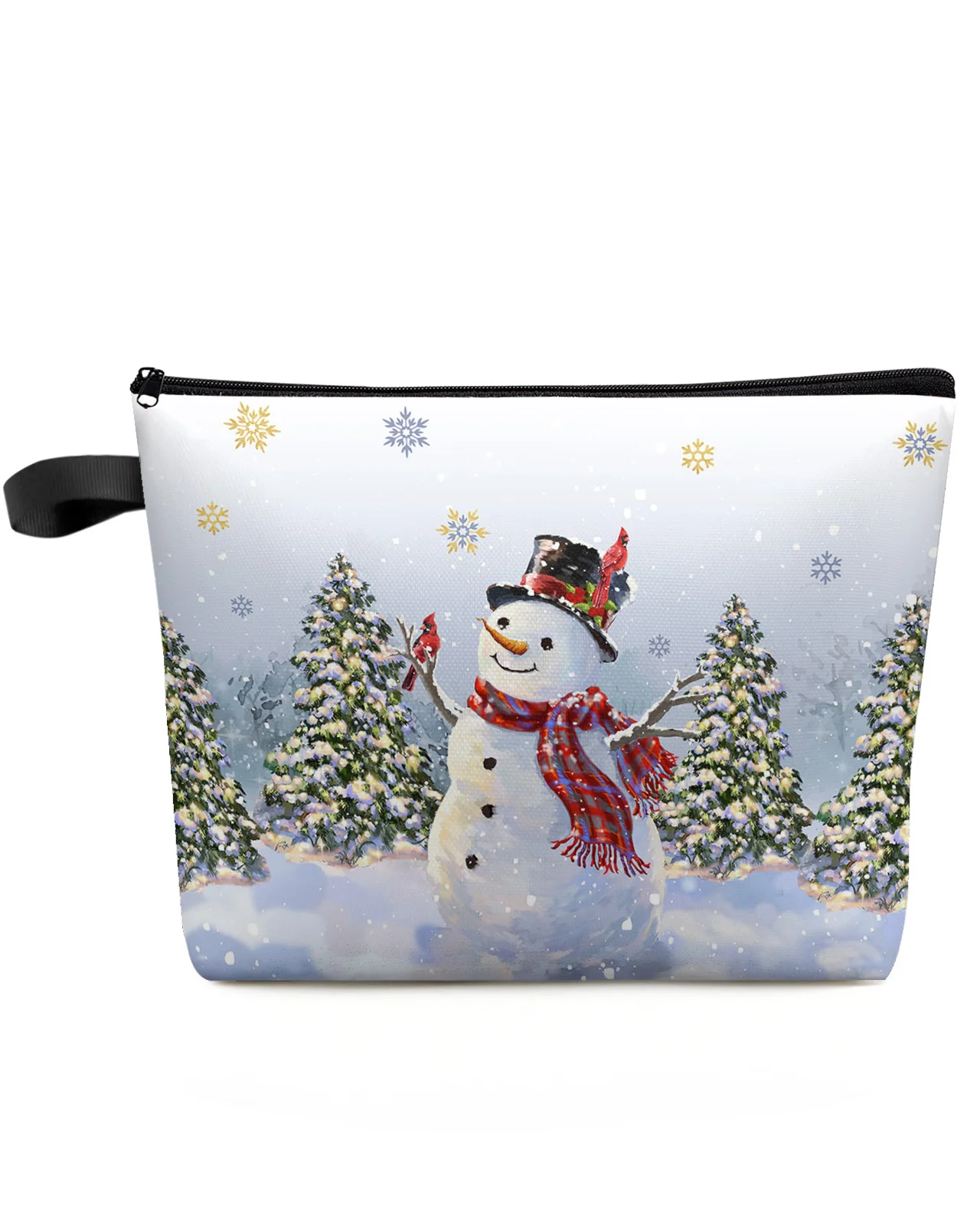 

Christmas Snowman Snowflake Blue Outdoor Travel Large Cosmetic Bag Women Organizer Waterproof Female Storage Make Up Cases