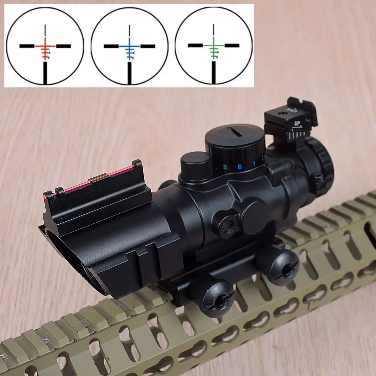 

Tactical 4x32 ACOG Riflescope Picatinny Rail Optics Scope Fiber Front Rear Iron Sight For Hunting Gun Rifle Sniper 4X Magnifier