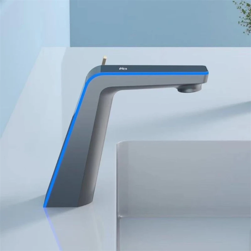 

LED temperature digital display basin faucet downflow sprayer hot and cold sink mixer bathroom wash faucet aerator swing angle