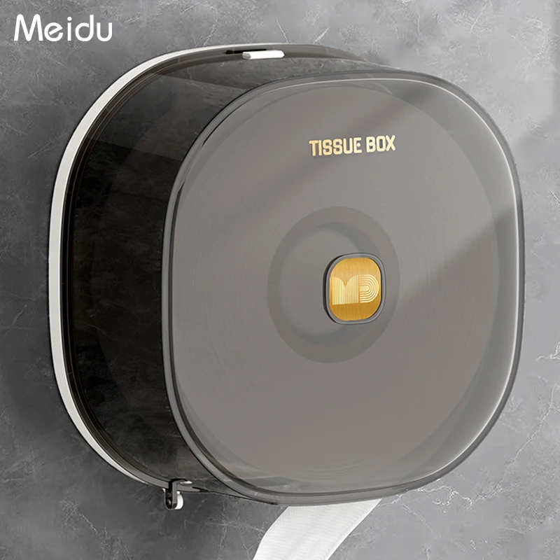 Wall-Mounted Toilet Paper Box Large Roll Bathroom Hotel Public Restroom Tissue Holder round Shape Plastic Storage Organizer