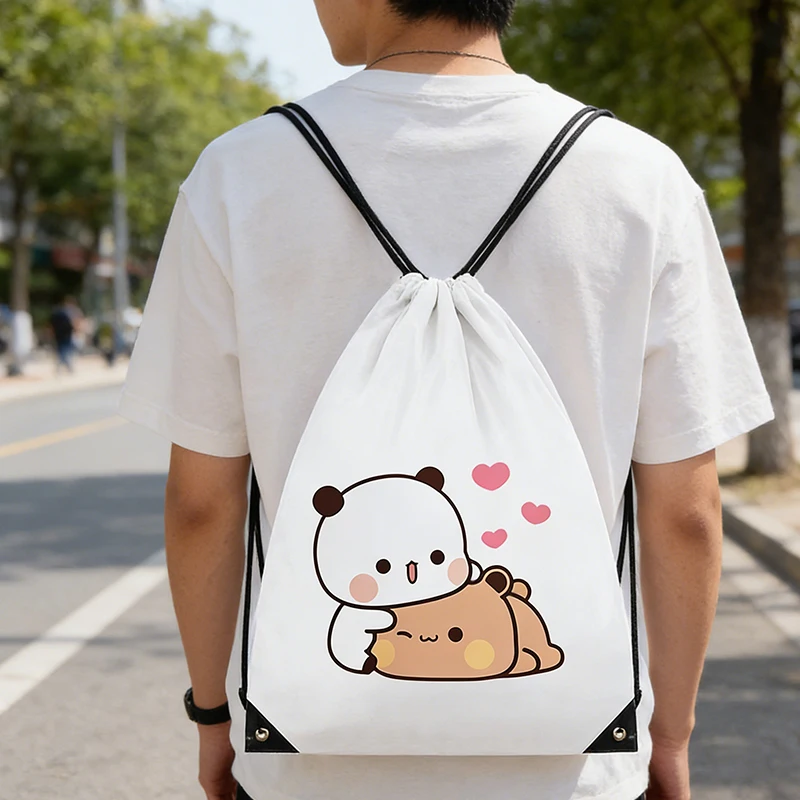 

Yier Bear Panda Boy Girl Drawstring Backpack Bubu Dudu Waterproof Polyester Handbag Kawaii Portable Garment Storage Bag Gift Bag