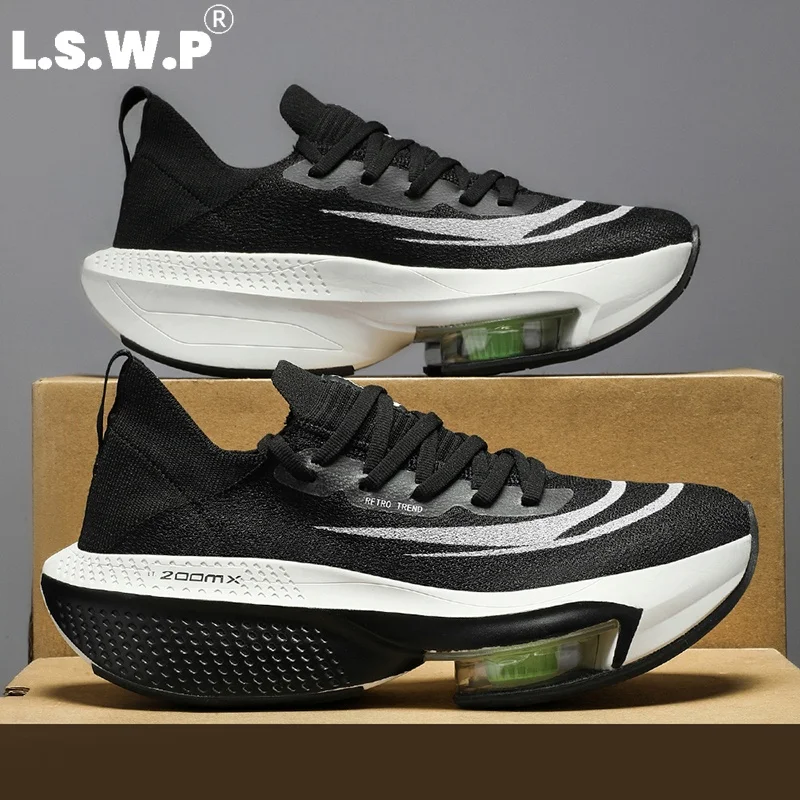 Men's Casual Sports Shoes, Unisex Racing Carbon Plate Running Shoes with Air Cushion for Strong Propulsion, Flyknit Breathable Design That Doesn'T Stuffy the Feet, Suitable for Physical Testing, Road Running, Long-Distance Running, and Daily Fitness