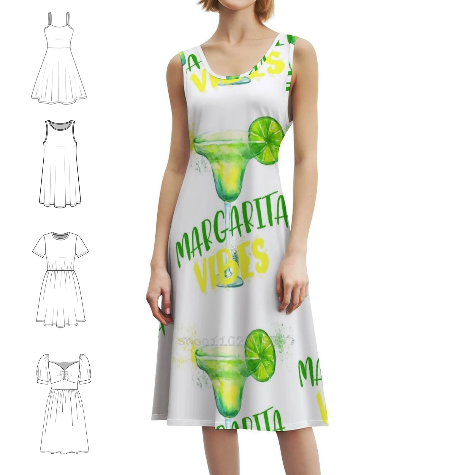فستان مارغريتا فيبس النسائي الأنيق للحفلات على شكل حرف a مع خيارات قصيرة/طويلة/بدون أكمام مارغريتا تيكيلا مشروب كوكتيل