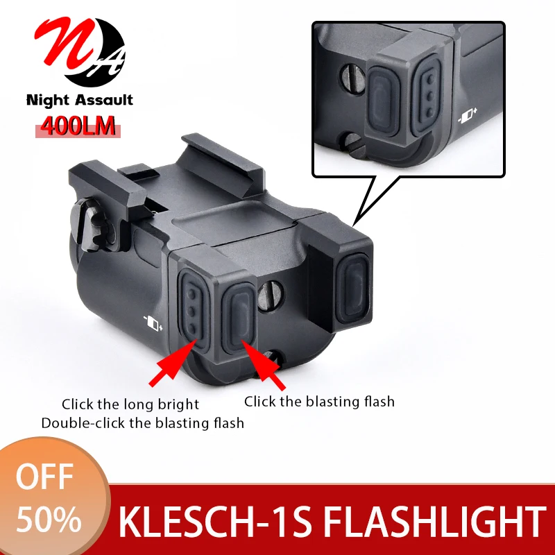 

Airsoft Klesch-1S Tactical Flashlight Metal LED Hunting Hanging Pistol Weapon 400lm Light Fit 20mm Picatinny Rail accessories