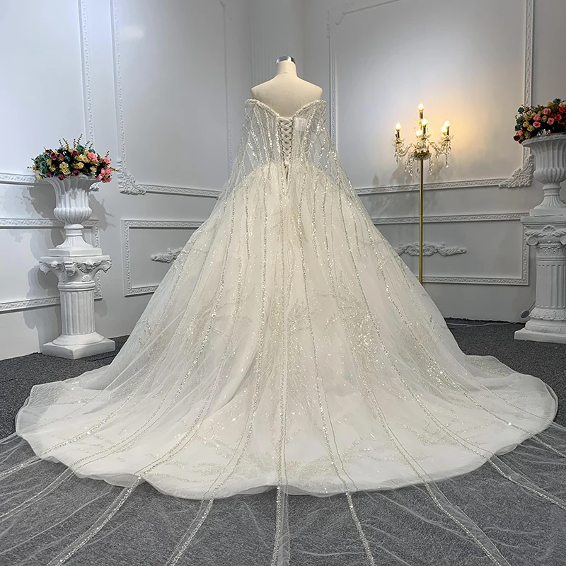 Customized Exquisite Organza Ball Gown Wedding Dress Romantic Sweetheart Beading Cape Sleeve Bridal Gowns vestidos para mujer