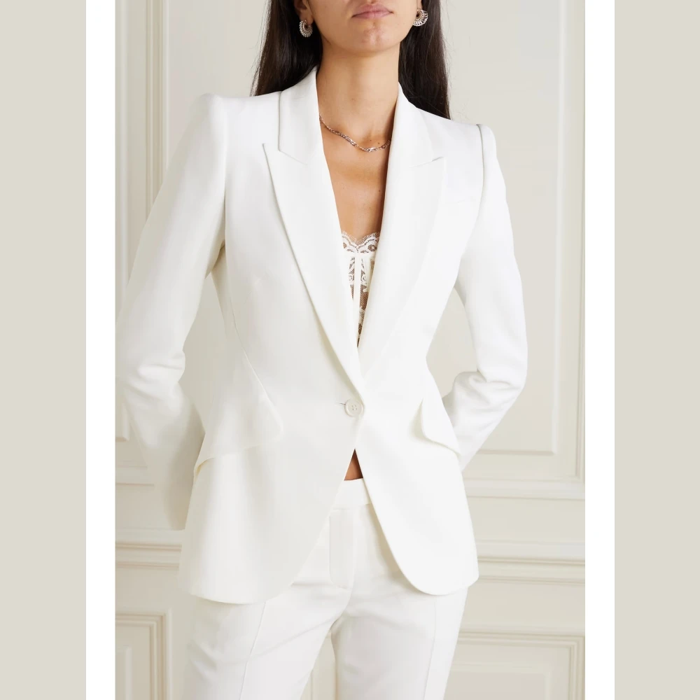 Custom Women's Solid 2-Piece Blazer Set Long-Sleeve Single-Breasted Jacket + Straight Pants, Simple Slim Fit Formal Party Wear