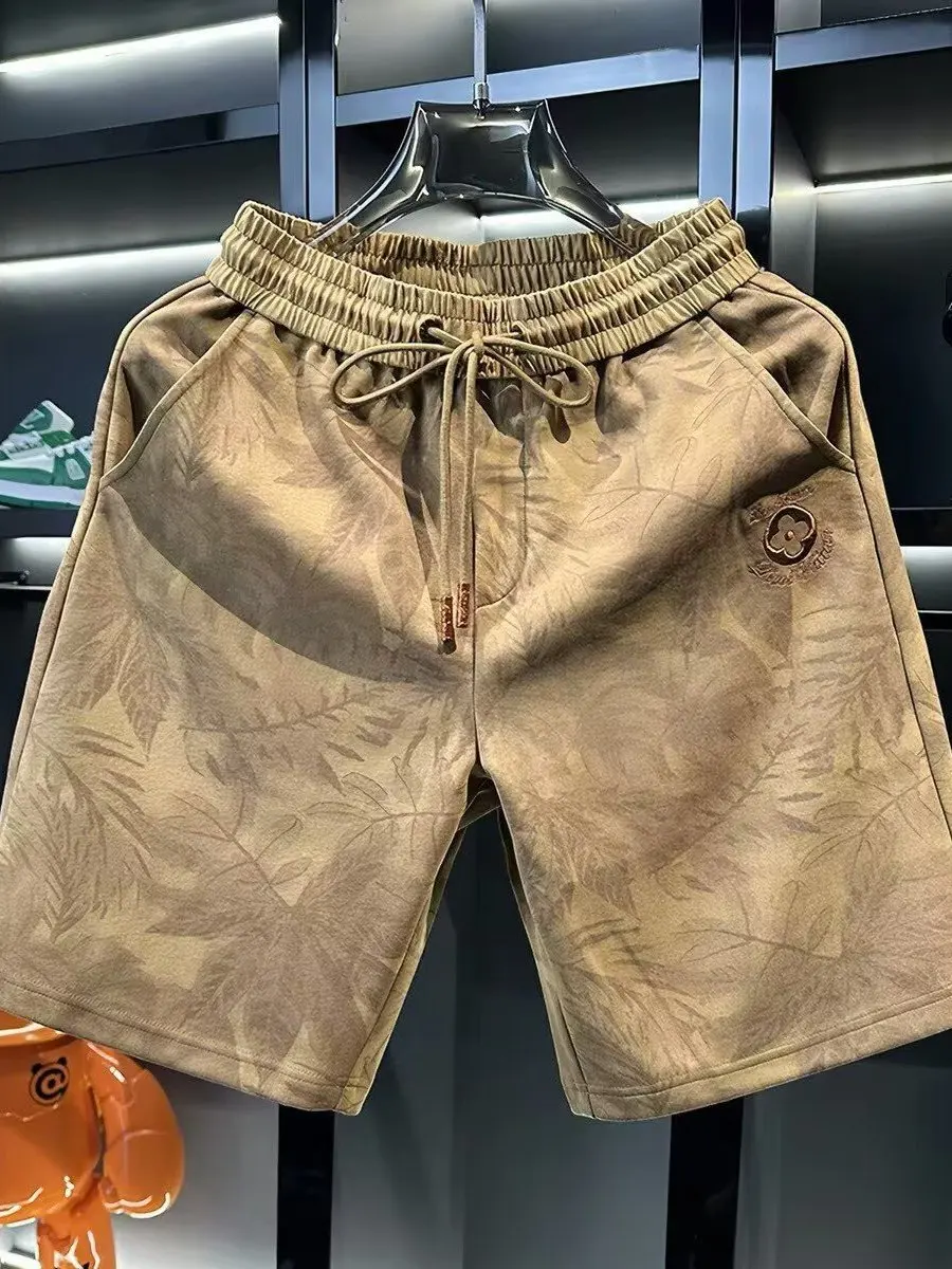

Trendy High-End Printed Casual Shorts Men's Summer Loose Waist Five-Quarter Thin Big Boxer Shorts Fashionable Polyester Fiber