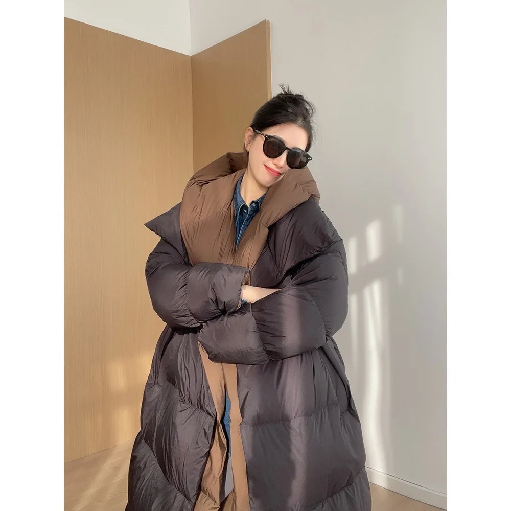 Fluffy White Duck Down Jacket Women Winter Thickness Warm Long Puffer Coat Hooded Female Fashion Fake Two-piece Parkas