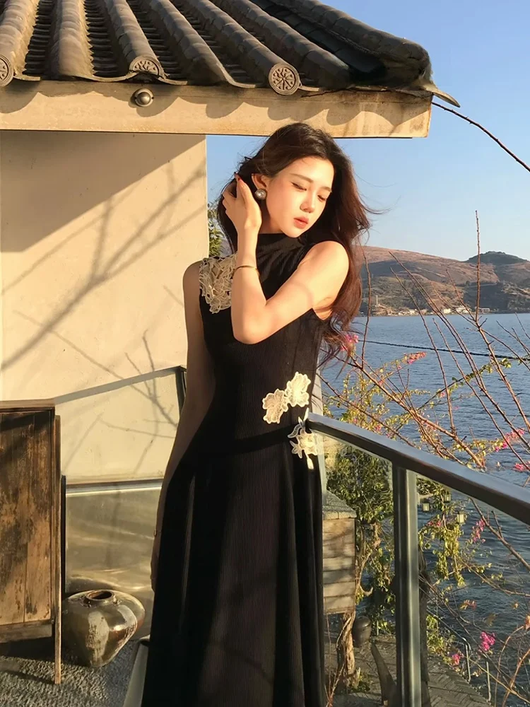 

Elegant Frock Dress with Hollow out Floral Design for plus Size Women Spring Summer High Waist A-Line Long Dress
