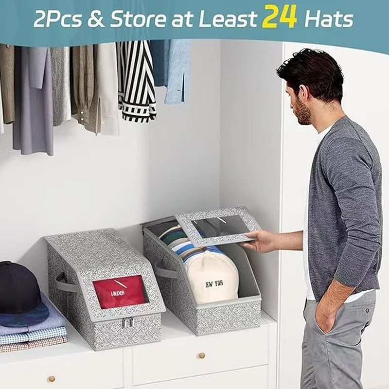 ●Foldable Zipper Baseball Cap Storage Box Large Capacity Non-woven Dustproof Storage Box Hat Storage Box