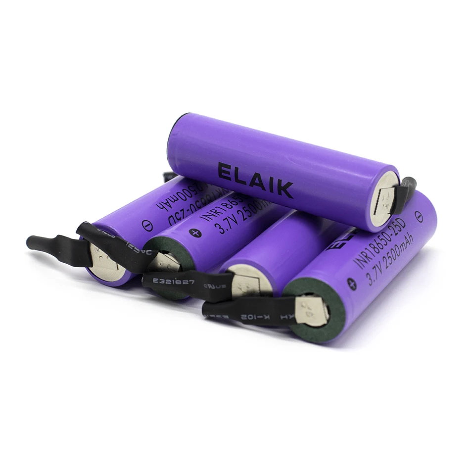 1-5pcs INR18650 2500mAh with high-quality battery cells suitable for power battery packs DIY+25D nickel sheet
