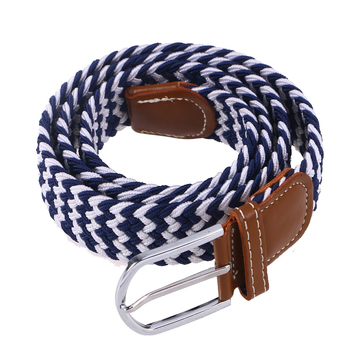 حزام خصر مطاطي منسوج مرن، حزام عادي من خليط معدني، إبزيم ناعم قابل للتنفس، حزام من مزيج البوليستر للرجال والنساء