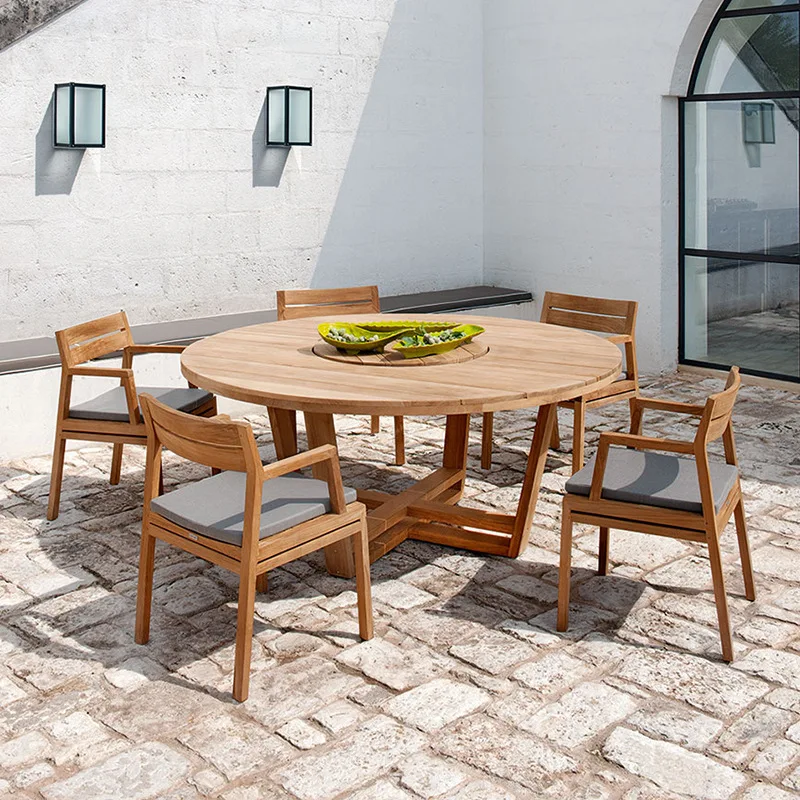 

Outdoor table and chairs Solid wood long dining table and chair combination