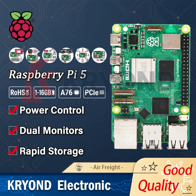 Raspberry Pi 5 Single Board Computer Quad Core Cortex A76 PCIe 1GB 2GB 4GB 8GB 16GB RAM Linux AI IoT OpenCV Robotics Industrial