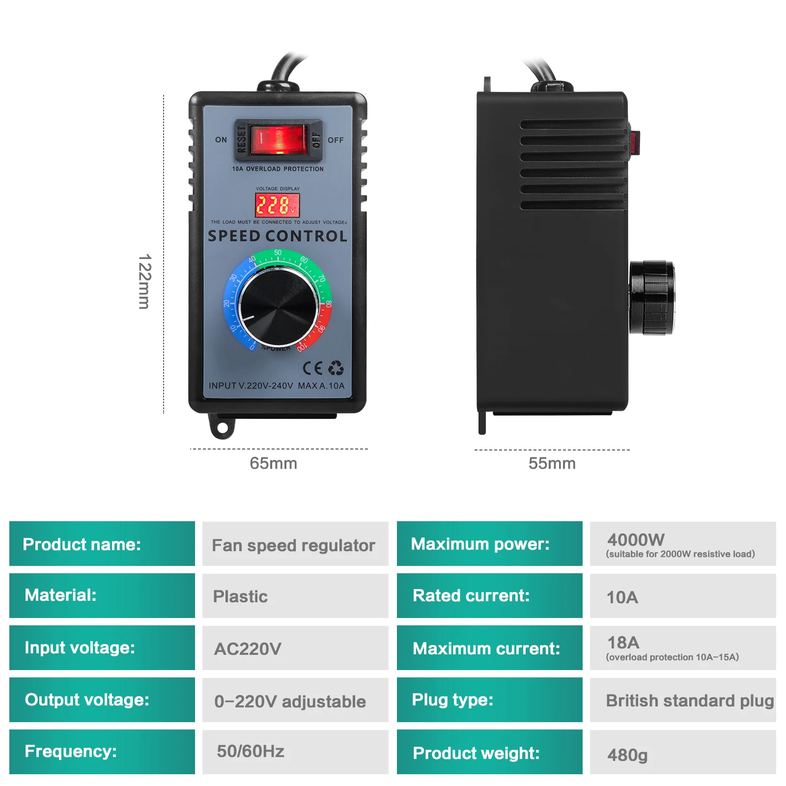 التيار المتناوب 220 فولت 10A 4000 واط الجهد المنظم درجة حرارة المحرك مروحة سرعة المراقب المالي باهتة الاتحاد الأوروبي التوصيل موتور مروحة سرعة تحكم التبديل #6