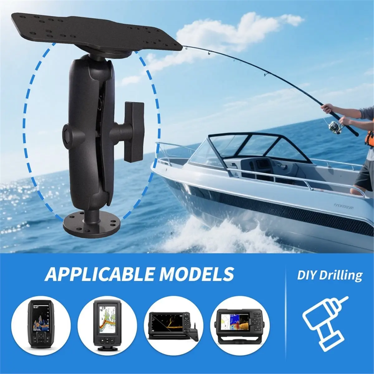 Aluminum Fishfinder Mount Base Ball-Mount Fish Finder Mount 360 Degree Rotation Fish Finder Holder for