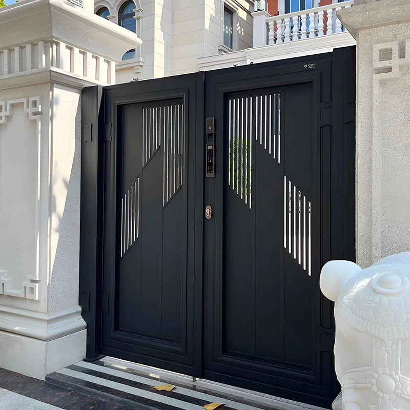 New Model Modern Fence and Gate Main Gate Designs Black Grey Residential Garden Aluminium Swing Gates Double Door Gate