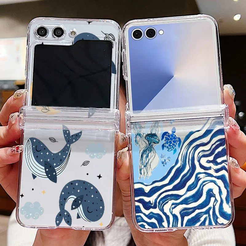 Dolphins Turtles Klare Handyhülle für Samsung Galaxy Z Flip 7 FE 6 5 4 3 5G Folding Hard Cover für Samsung Z Flip7 Flip6 Flip5