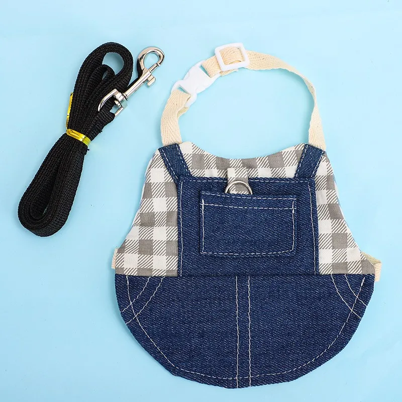 Rabbit Clothes Denim Jacket Coat Pet Small Animal Harness Leash Vest Bag Hat Set for Ferret Bunny Hamster Small Pet Supplies