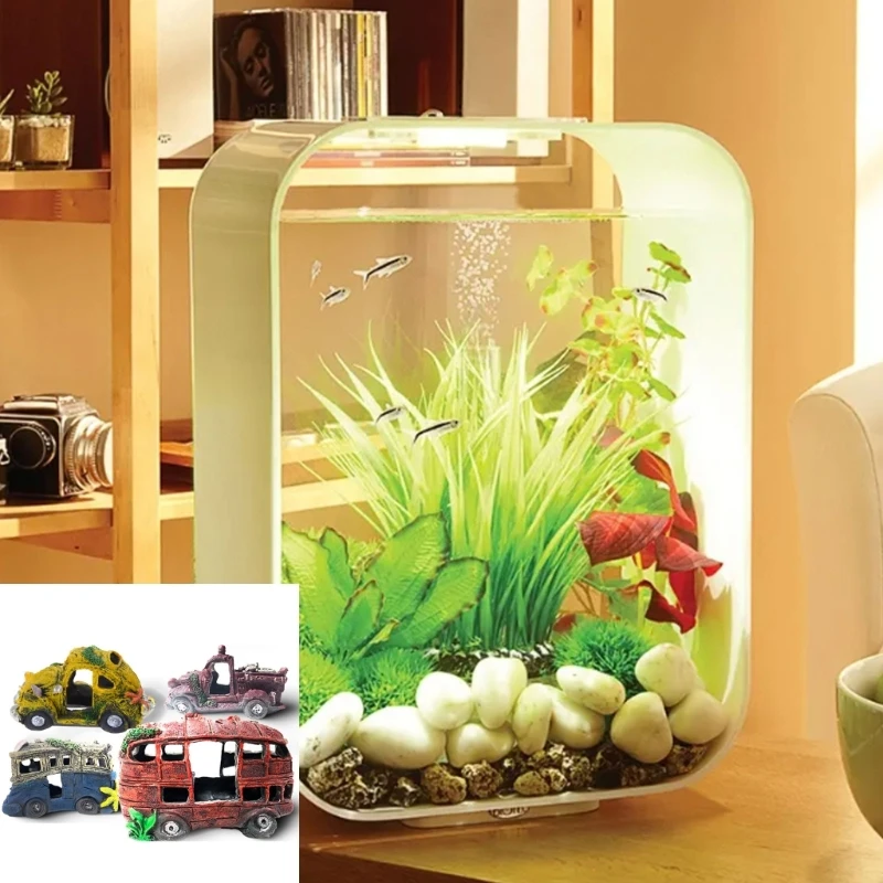 DIY Aquarium Fish Tanks Artificial Resin Car Wreckage Ornament Landscape Decors