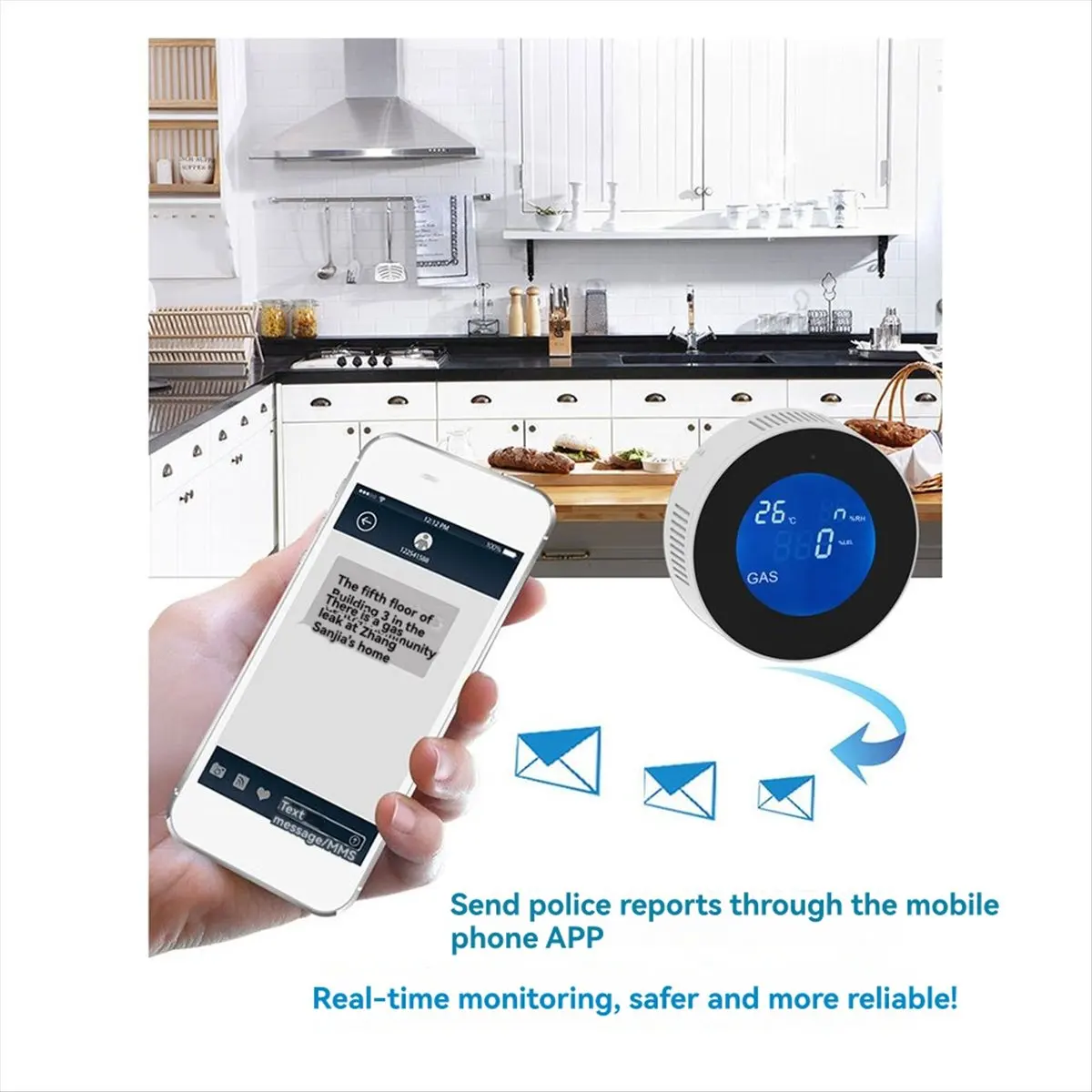 Dynamic Tuya Wifi Smart Natural Gas AlarmSensor with Temperature Function Combustible Gas Leak Detector LCD Display Tuya App(EU)