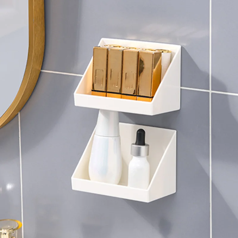 1PC Wall Mounted No Drilling Bathroom Shelf Organizer with Mirror Cabinet Storage Box Kitchen Spice Rack Holder.