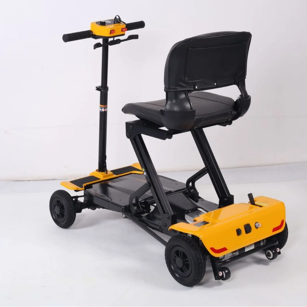 Automatycznie składana, lekka, rozkładana wózka inwalidzki elektryczny dla seniorów, czterokołowy.