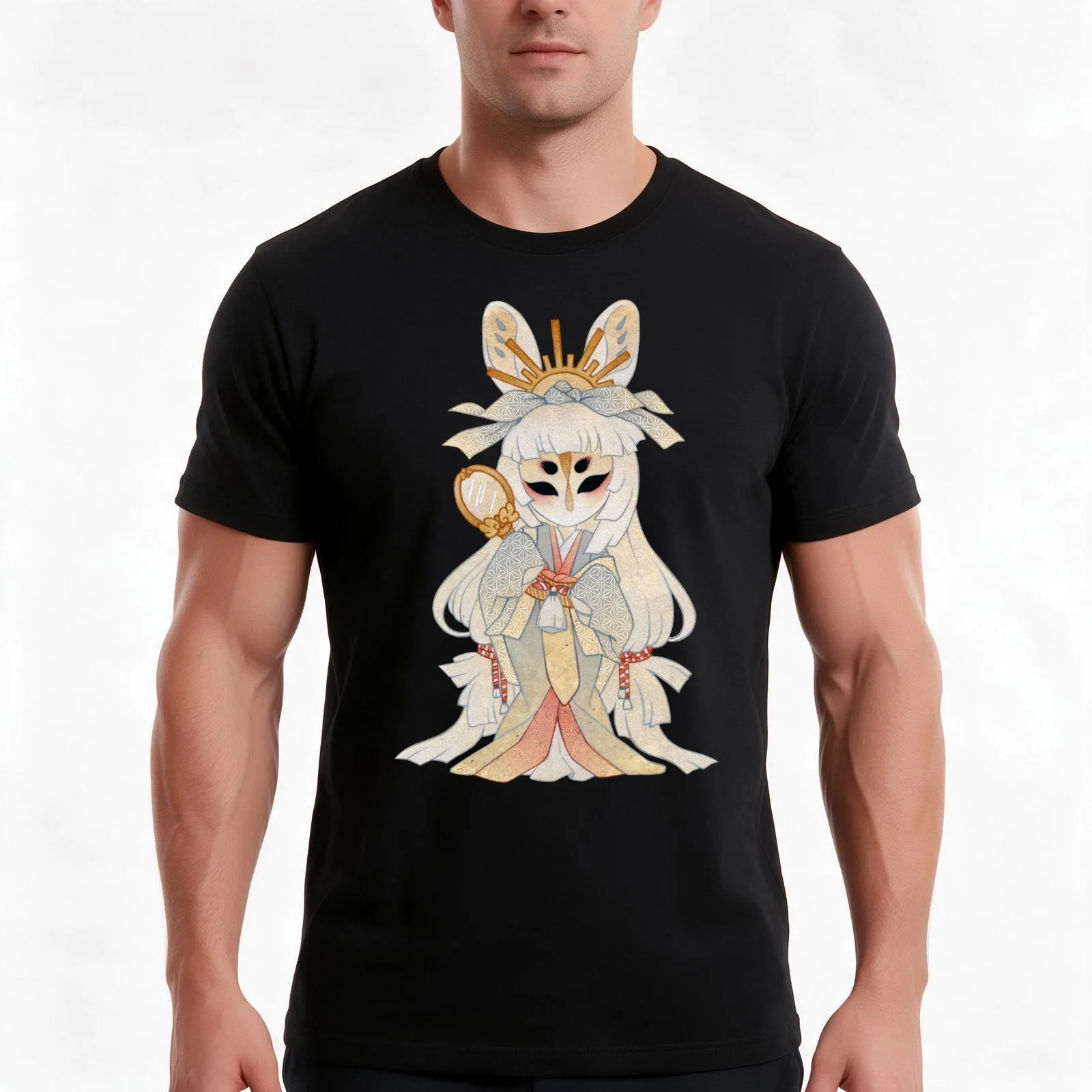 Hoshi no Usagi - Moon Rabbit TeaKitsune T-Shirt Summer Casual Cotton Tee Oversized Streetwear Tops Vintage Graphic Print