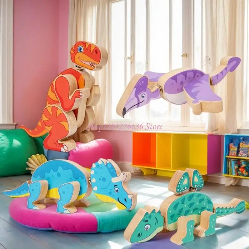 R6fd houten dinosaurus bouwsteen puzzel leren speelgoed peuter educatief geschenk