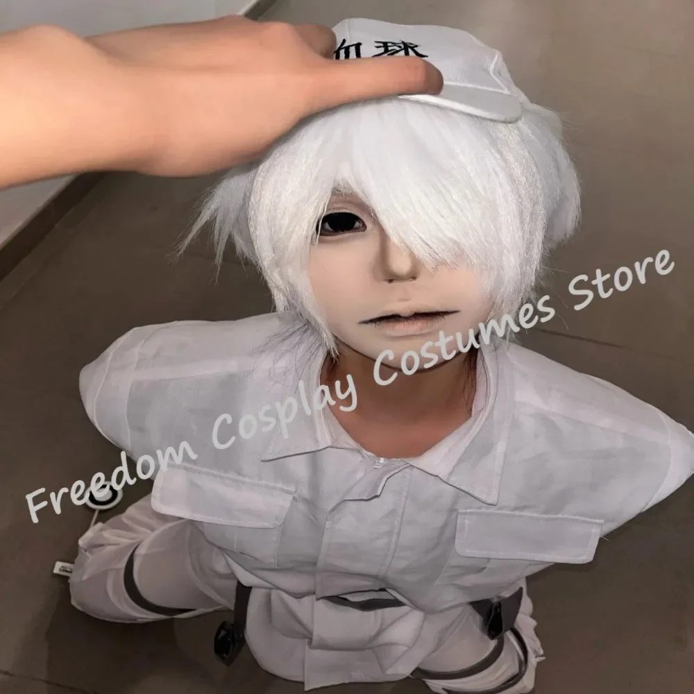 Anime Cells at Work! Neutrophil Uniform Hataraku Saibou White Blood Cell Cosplay Costume wig Coat Pants Belt Hat Golves Set