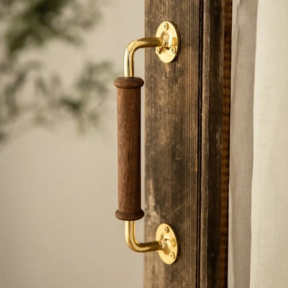 خشب متين خشب الجوز مقبض ضوء قاعدة نحاسية فاخرة مقبض نحاسي ديكور عتيق مقابض أبواب عتيقة عالية الجودة