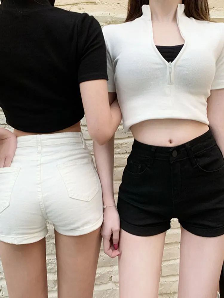 Low-Waist Straight-Leg Black Jeans Women's Summer Versatile Body-Skimming Casual Shorts Tight-Fitting Slimming Ultra-Shorts