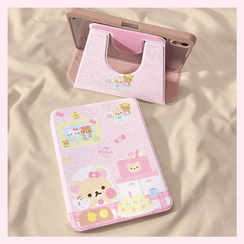 

Kawaii Rilakkuma IPad 11 Tablet Protective Cover Cartoon 360 Rotation Air7 Pen Slot MINI7 Anti Drop IPad 10 Generation Gift Toys