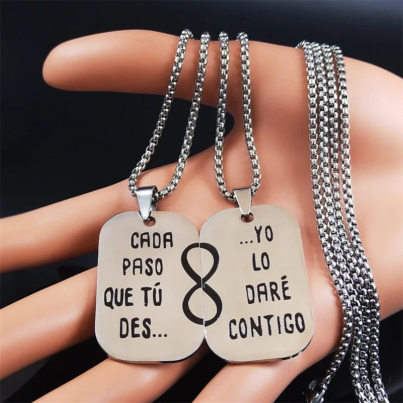 2PCS CAOA PASO QUE TU DES YO LO DARE CONTIGO Stainless Steel Chain Necklace Women Silver Color Necklace Jewelry 2022