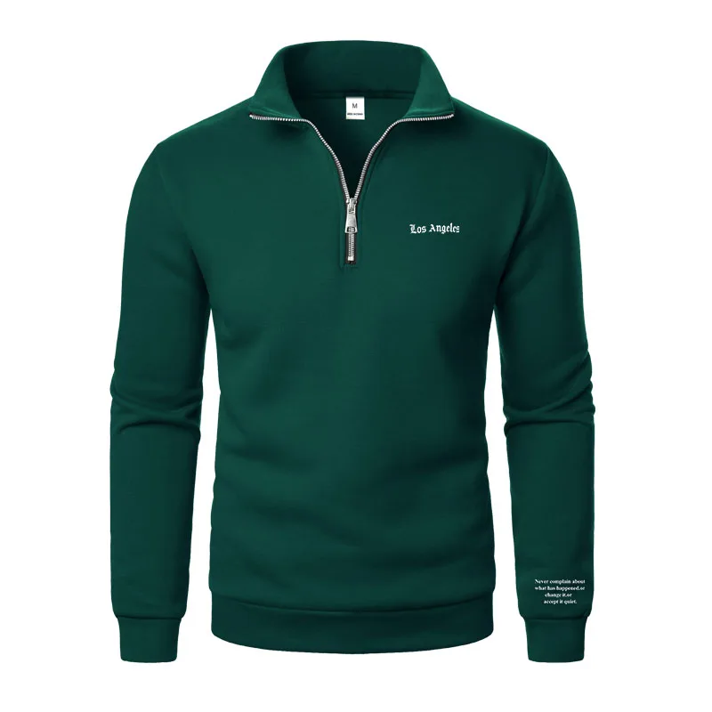 Frühling und Herbst neuer lässiger Kapuzenpullover mit halbem Reißverschluss und Stehkragen, trendiger, einfacher und lockerer, übergroßer Fleece-Herren-Hoodie – Detail 5