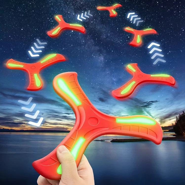 Boomerang Luminoso de 3 Aspas que Brilla en la Oscuridad, Juguete Volador de EVA Suave para Niños y Niñas, Juguete Interactivo para Padres e Hijos al Aire Libre