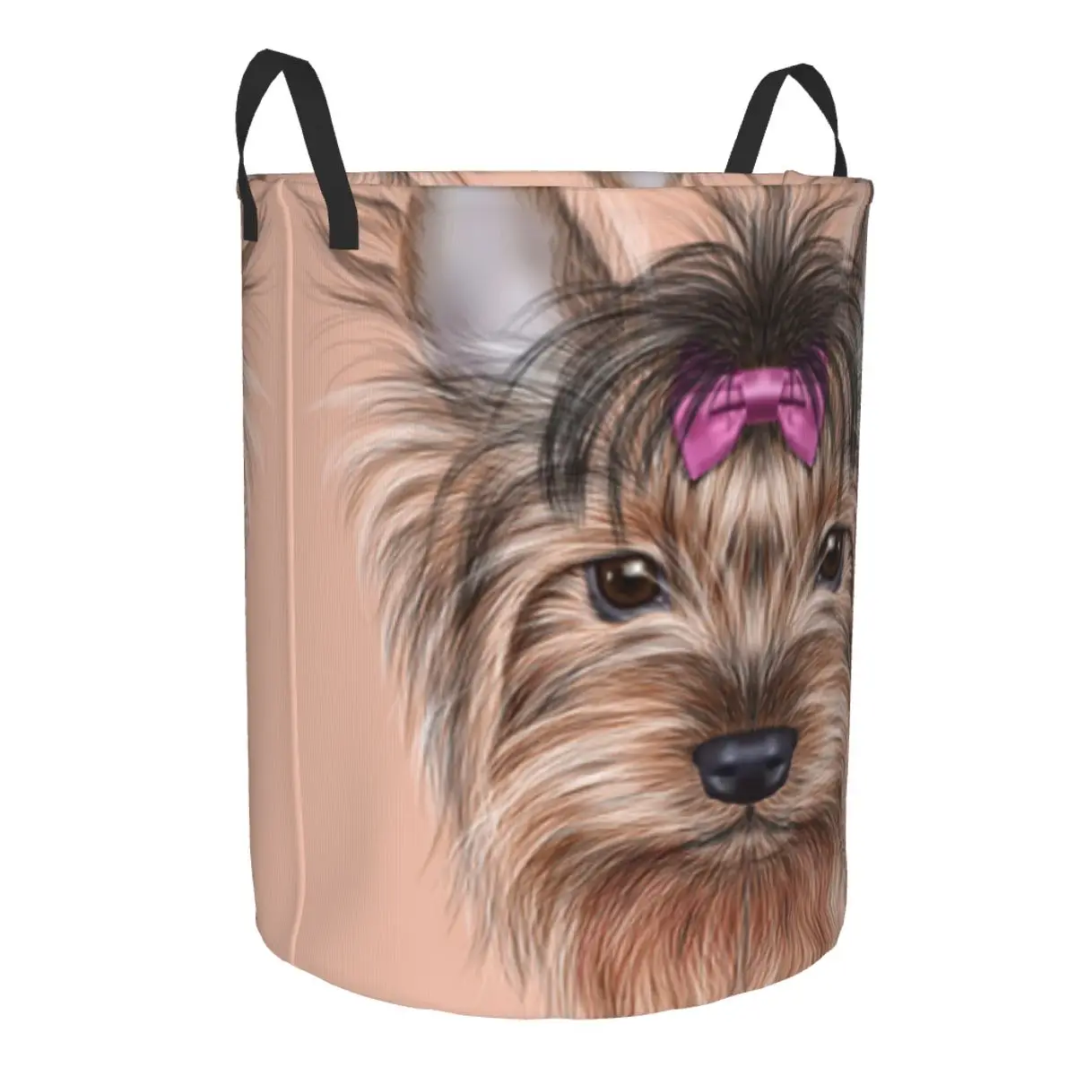 Folding Laundry Basket Cute Head Of Yorkshire Terrier Round Storage Bin Collapsible Hamper Clothes Bucket Organizer