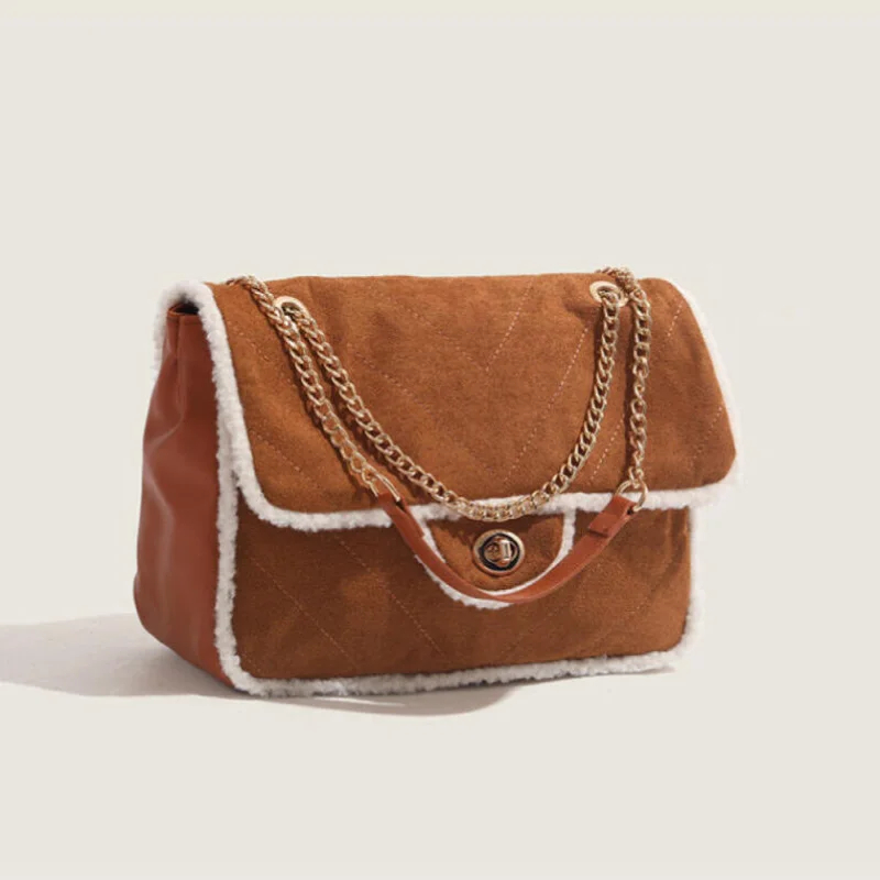 New Fashion Square Bags Female Shoulder Bags Retro Brown Niche Design Advanced Chain Bags Women\'s Leisure Trend Crossbody Bags