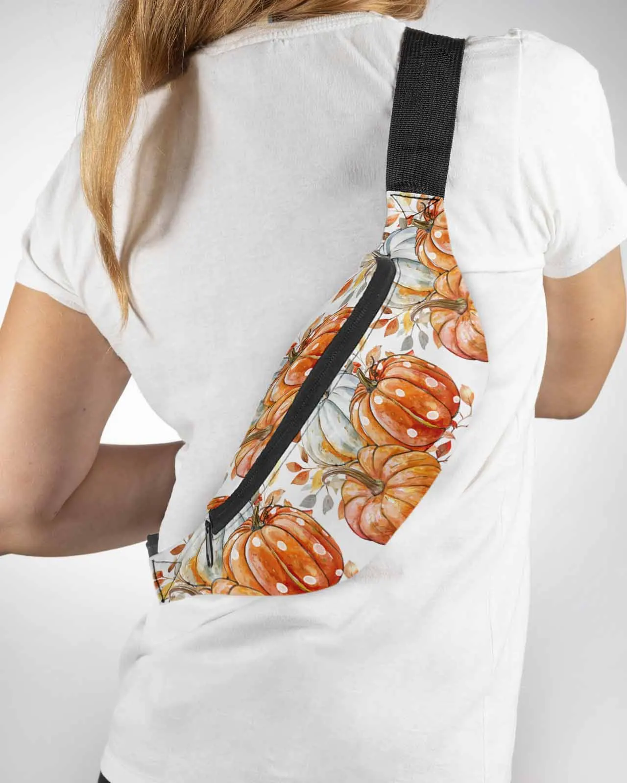 

Autumn Thanksgiving Pumpkin Watercolor Leaves Men Women Waist Bag Fanny Pack Belt Bag Wallet Pouch Waterproof Banana Hip Bags