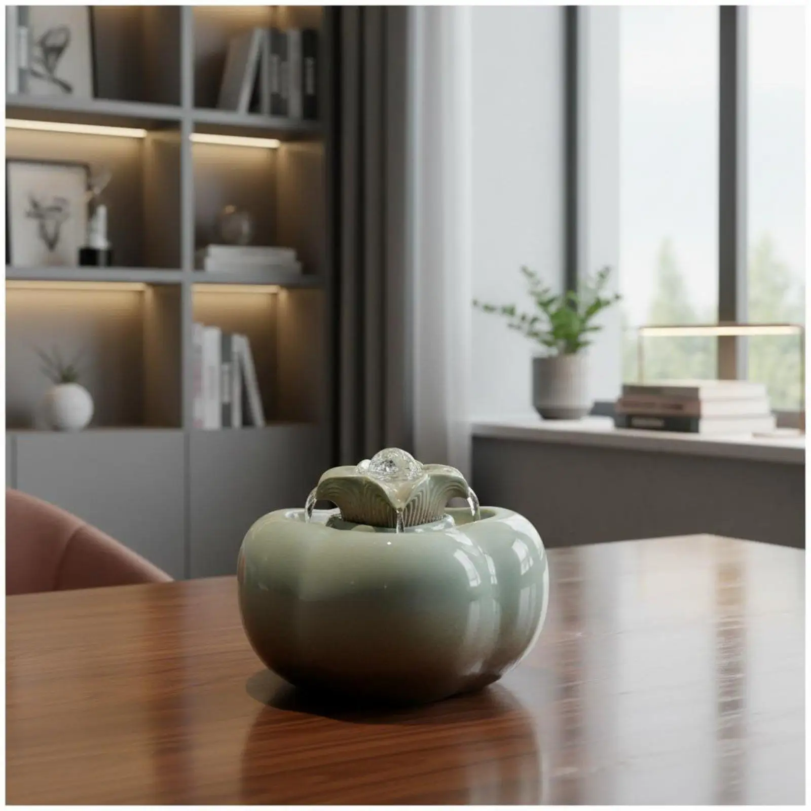 Feng Shui Water Feature Good Luck Charm Ceramic Tabletop Water Feature Desktop Ornament for Office, Living Room