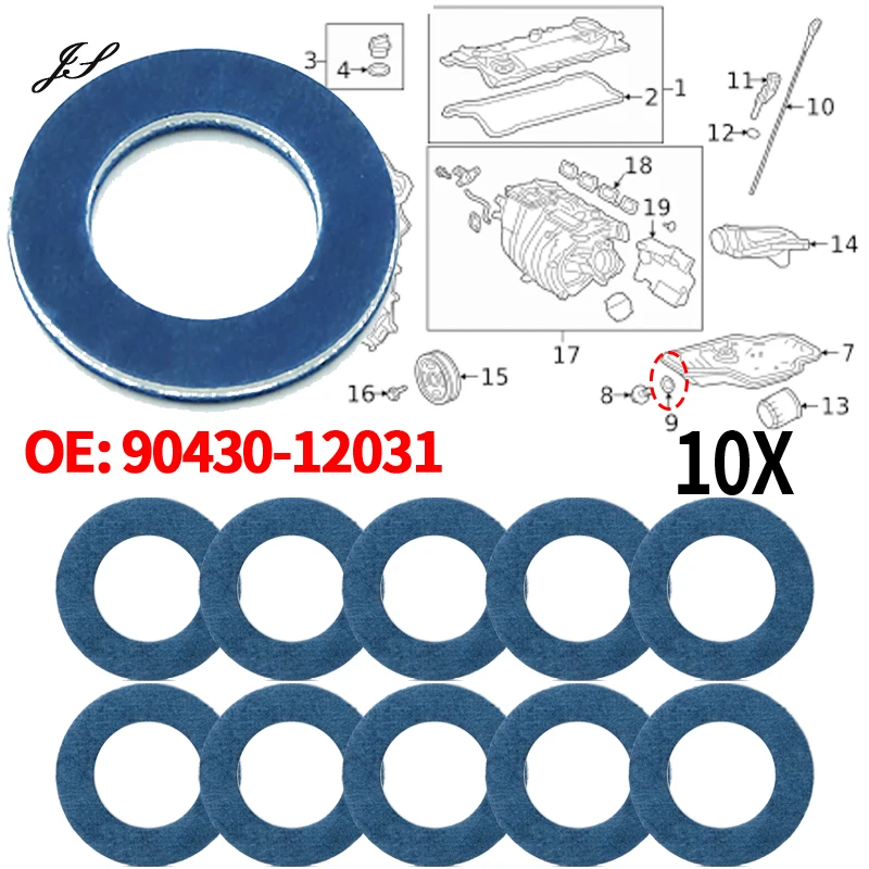 10 Stück Ölablassschraube Dichtungen Dichtung Unterlegscheibe Ölwannenring # 90430-12031 Ölablassschraubendichtungen für Toyota Camry Corolla Autoteile