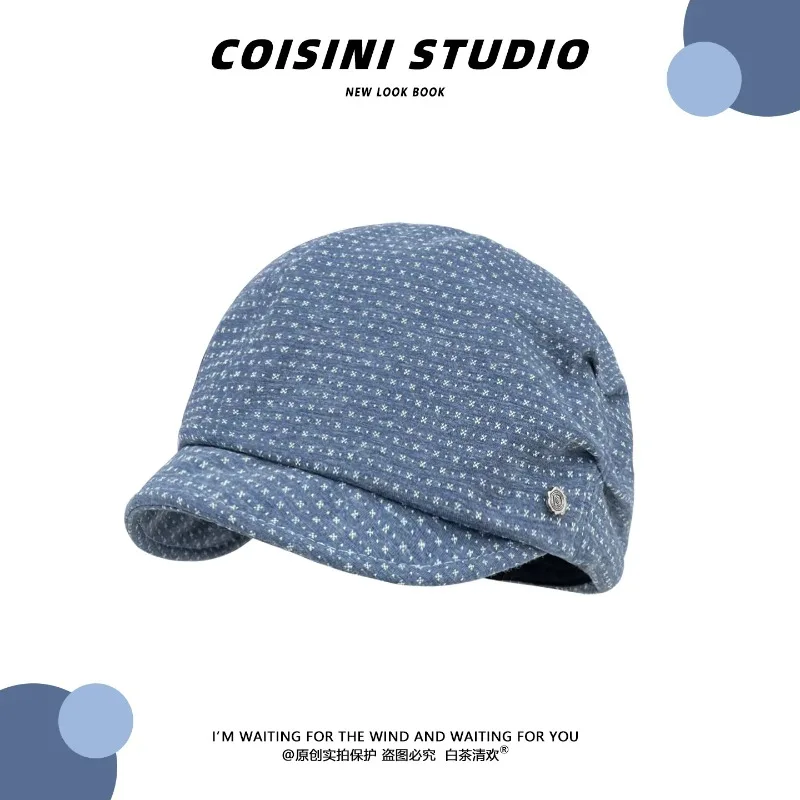 Ins Retro Floral Soft-brimmed Beanies for Women Spring and Autumn Street Trend Versatile Niche Literary Leisure Pullover Hats