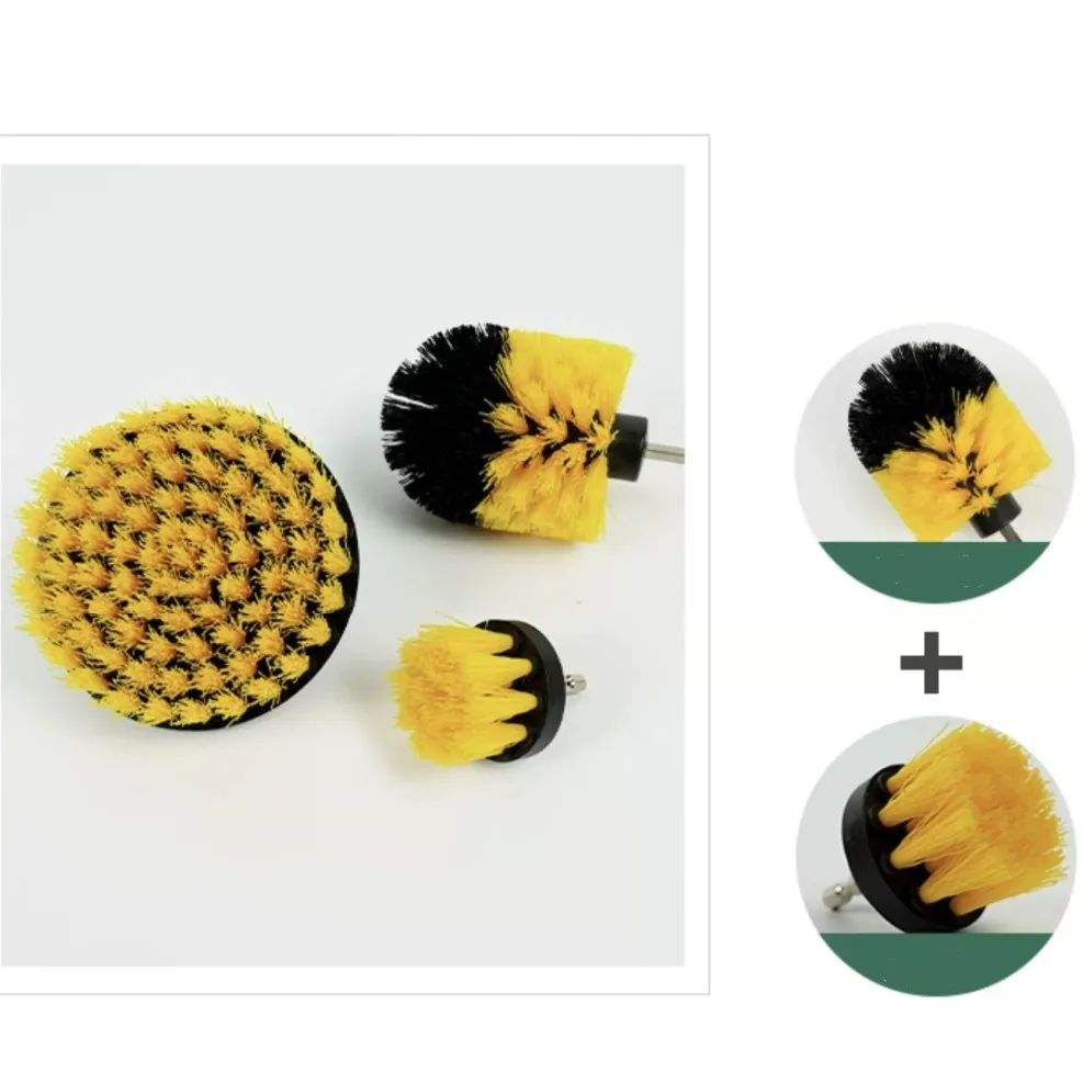 3Pcs Round Nylon Drill Cleaning Brush Set High Density Bristle Power Scrubber for Bathroom Carpet Glass Car Tile