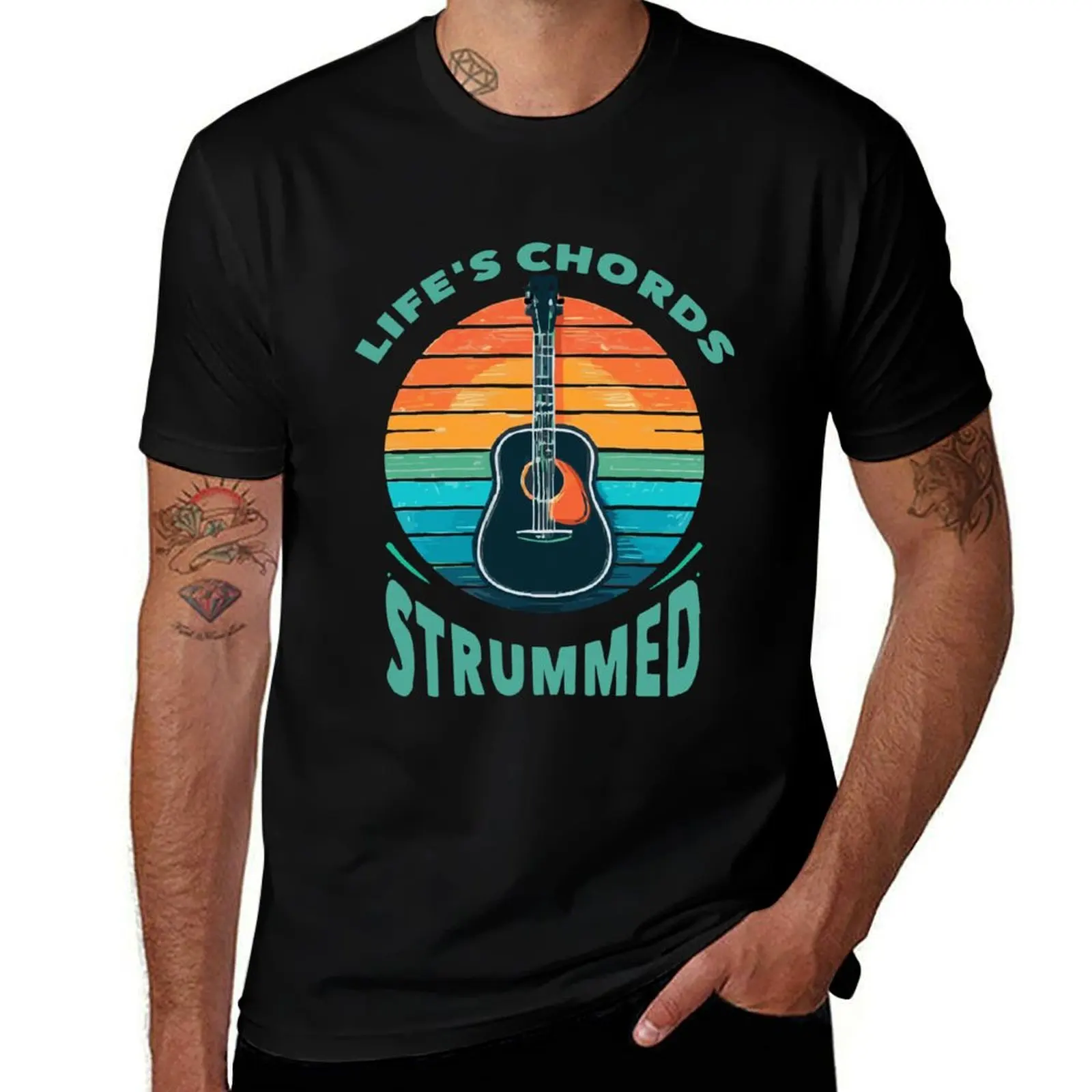 Life's chords strummed T-Shirt man t shirt heavy cotton funny t shirts man t shirt man casual T-shirt