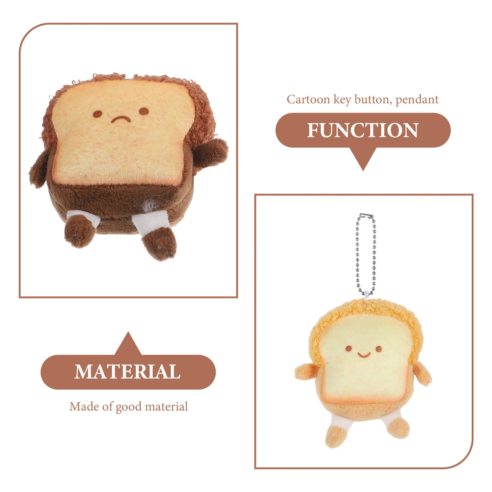 

2Pcs Toast Pendant Decor Lovely Stuffed Bread Charm for Keys Car Interior Hanging Ornament Stuffed Toast Pendant