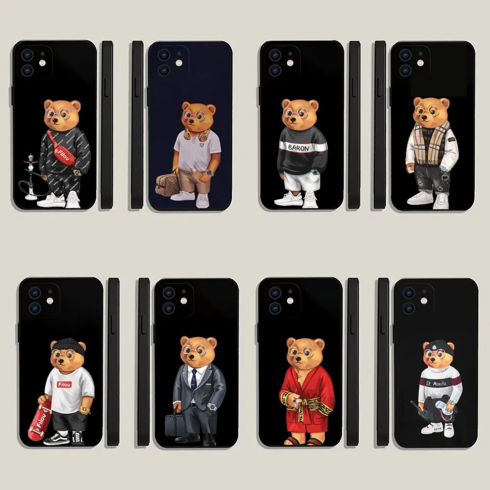 Fashion Baron F-Filou Bear   Phone Case For iPhone 15,14,13,12,11,Plus,Pro Max,XS,X,XR,SE,Mini,8,7 Soft Silicone Black Cover