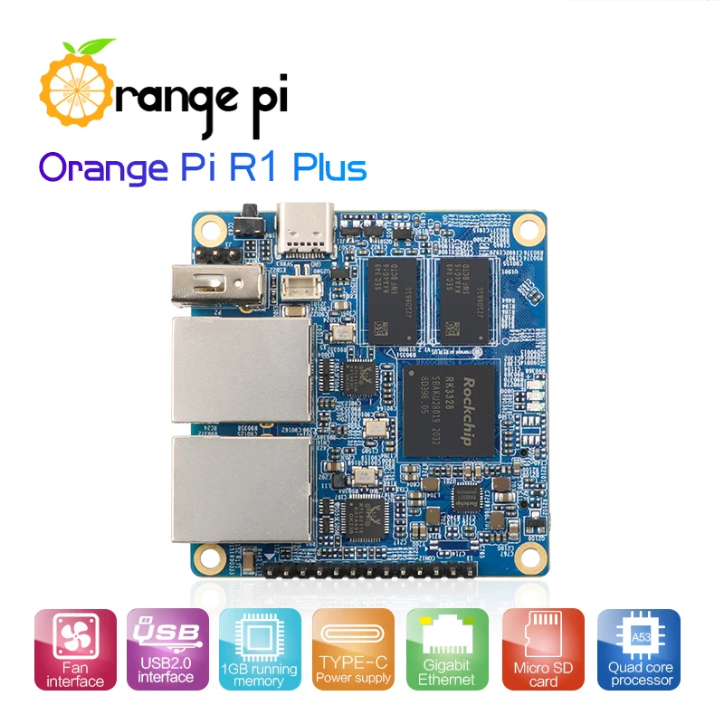 NEW Orange Pi R1 Plus,Portable Travel Router SBC OpenWRT with Dual GbE,1GB Rockchip RK3328,Support Android 9/Ubuntu/Debian OS