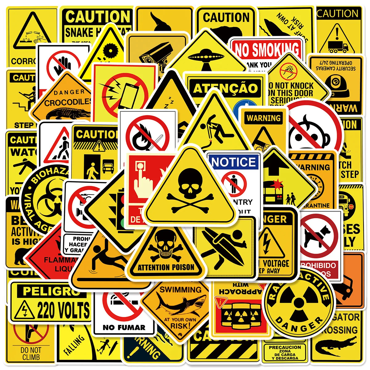 

60PCS Warning Sign Graffiti Stickers Can Decorate Mobile Phone Cases Laptop Luggage Car iPad Waterproof Stickers Kids Toy